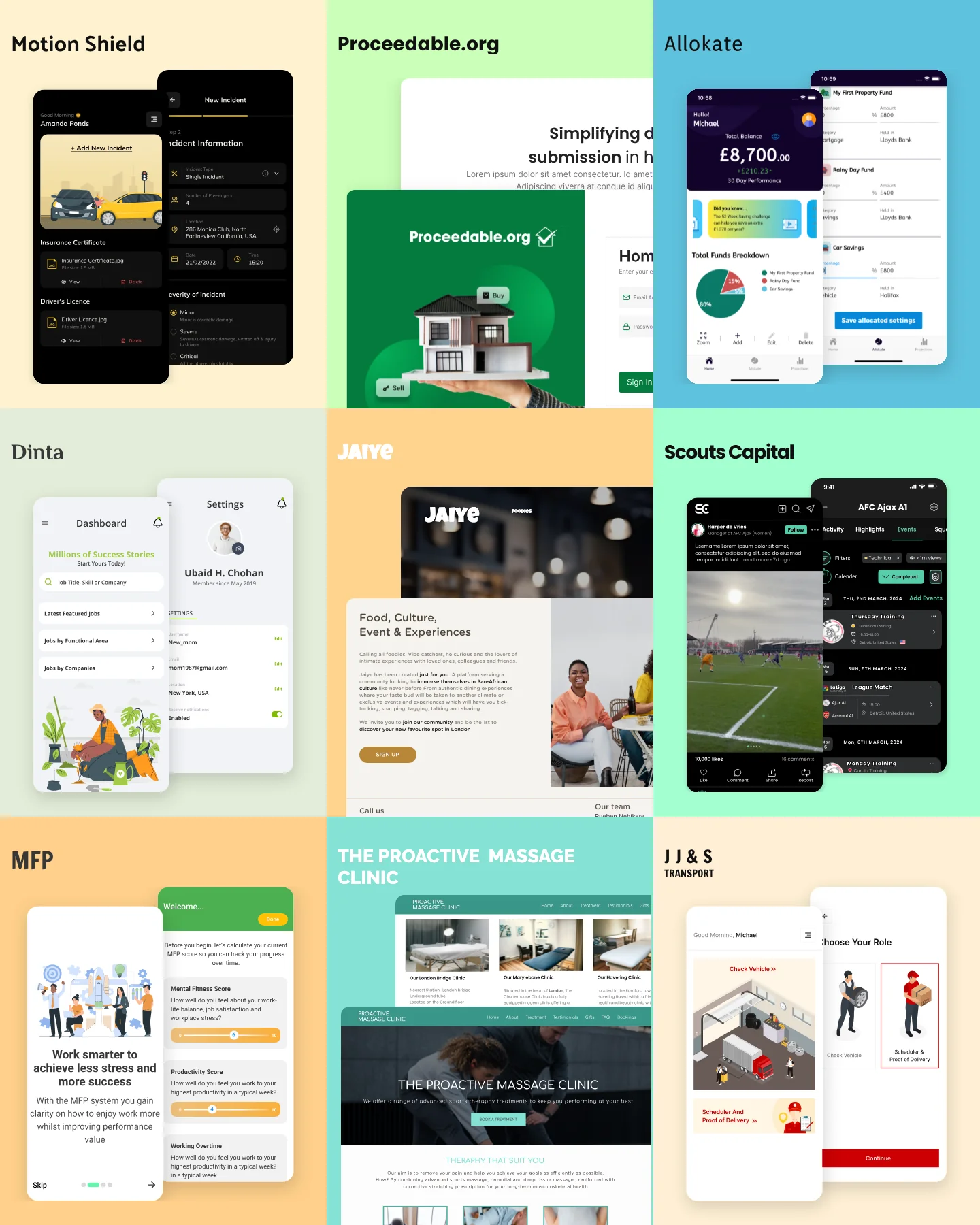 Selected Ingenious App Studios project screens
